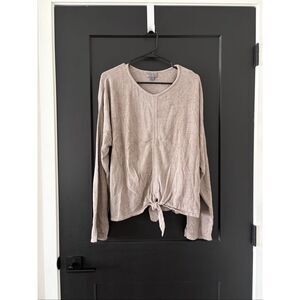 Barefoot Dreams CozyChic Ultra Lite Tie Front Knit Top Beige/Brown Size XL